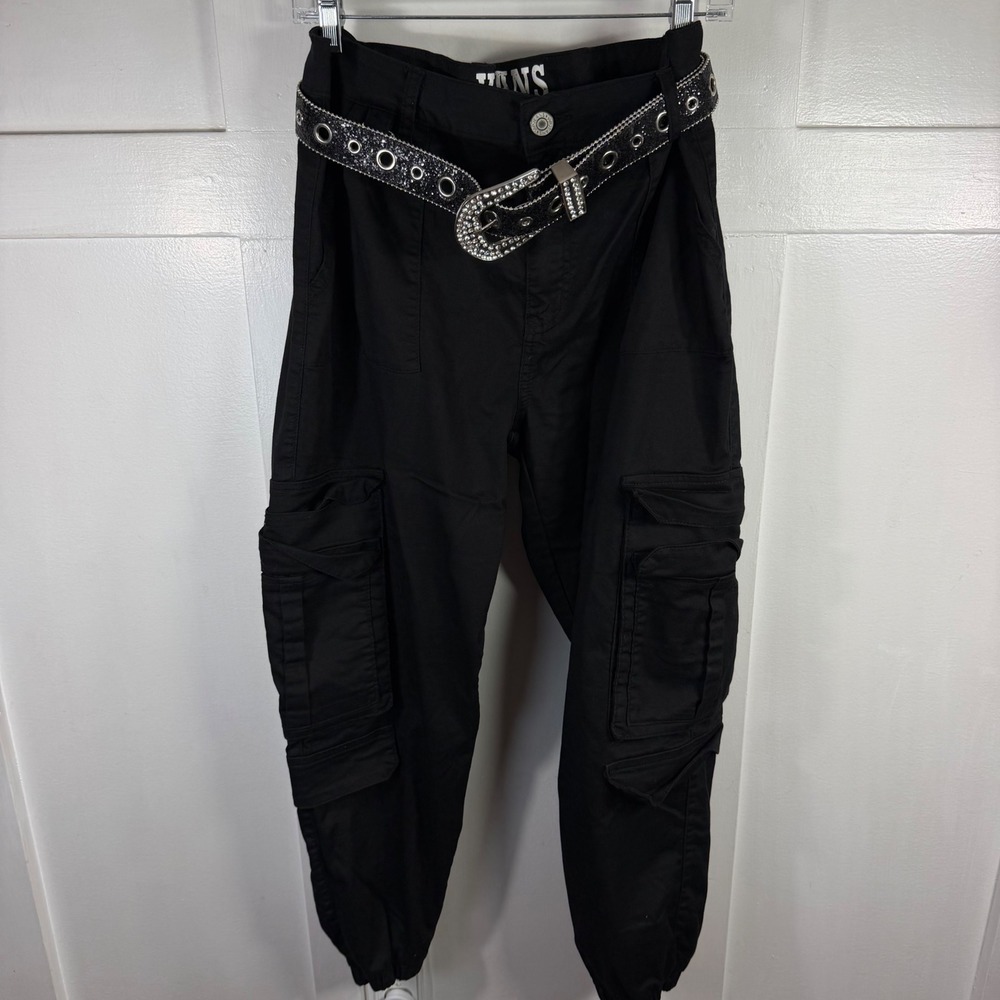 VIP Jeans Black Cargo Jogger Pants Rhinestone Grommet Belt Size 17 2-44321SBK